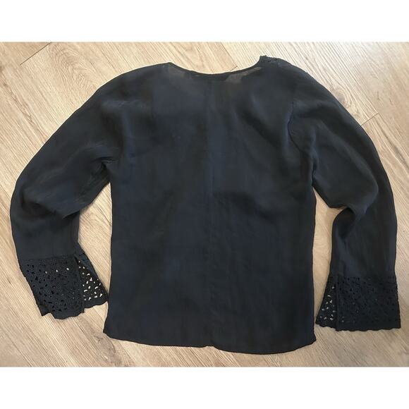 Johnny Was Sheer Crinkle Blouse W/ Lace Front & Sleeves - Size Small - Picture 2 of 6